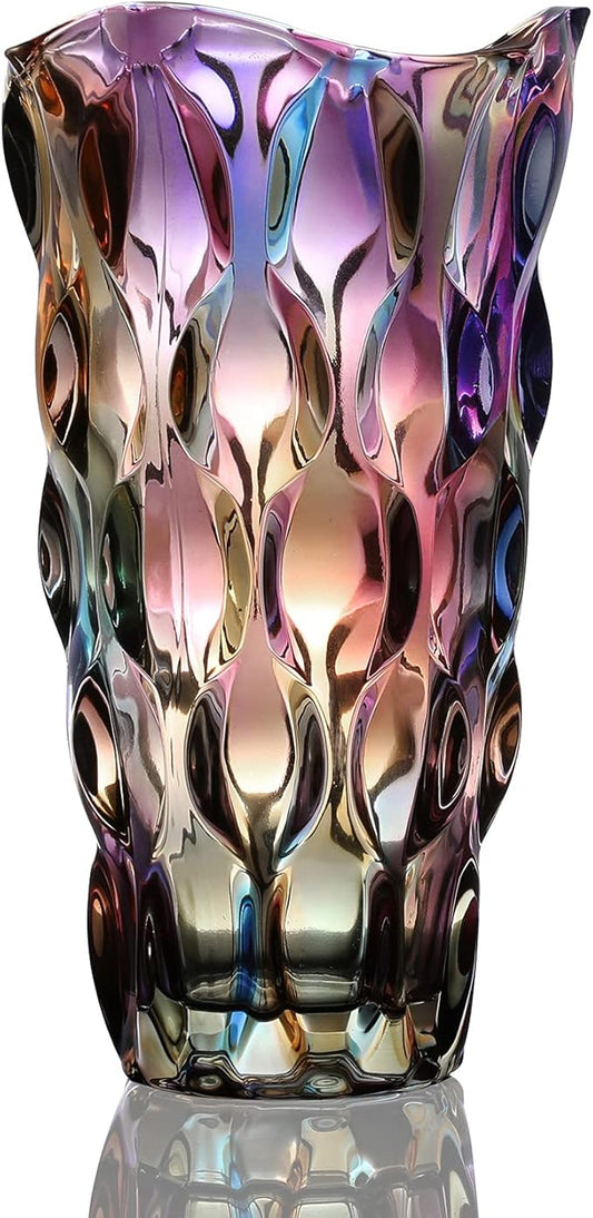 9.5" High Thickened Colorful Glass Flower Vase for Home Decor, Dining Wedding Table Office Holiday Party Centerpiece Decoration