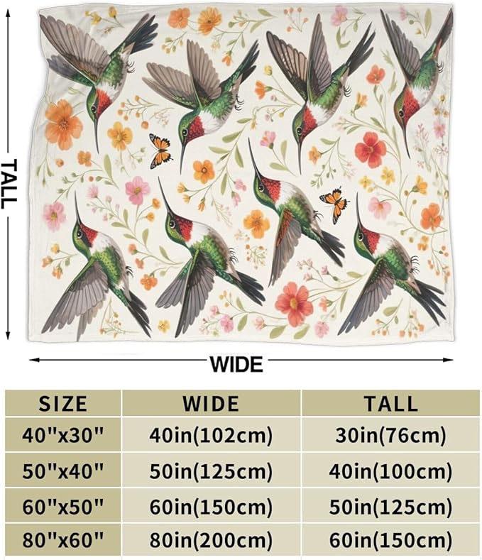 Hummingbird Throw Blanket Hummingbird Blanket Soft Cozy Fleece Fuzzy Stuffed Plush Flannel Animal Gifts for Girls Women Boys Kids Adults 40''x50''