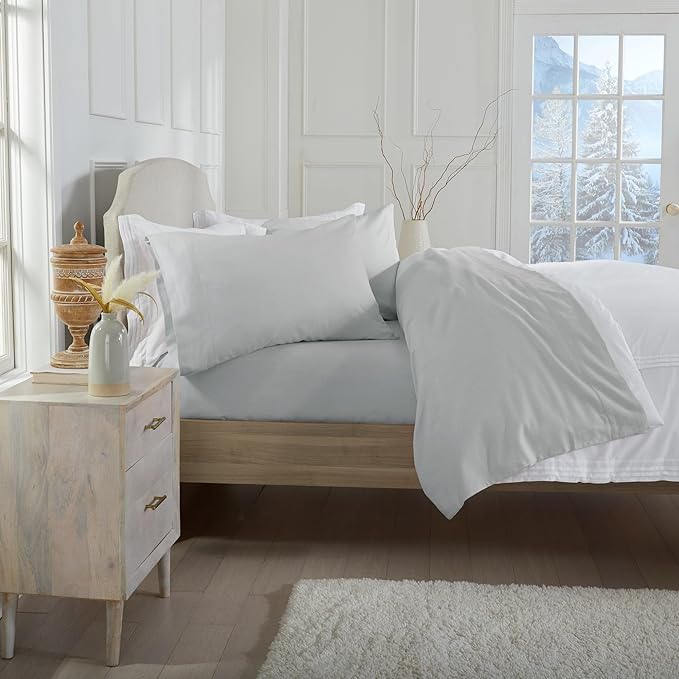 Market & Place 100% Cotton Twin Flannel Sheet Set | 3 Piece Deep Pocket Solid Cozy Winter Bed Sheets | Double Brushed for Extra Softness & Comfort | Chalet Collection (Twin, Light Grey)