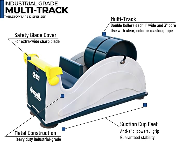 Excell ET-12271 Premium Extra Wide Multi-Rolls Steel Desktop Tape Dispenser, 2" Wide and 3" Core