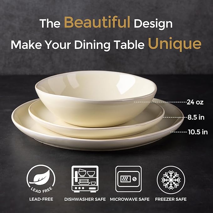 AmorArc Ceramic Dinnerware Sets,Handmade Reactive Glaze Stoneware Plates and Bowls Sets,Highly Scratch Resistant | Dishwasher & Microwave Safe Dishes Set,Service for 4 (12pc)