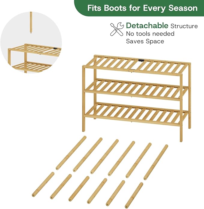 kiplant Tall Boot Rack Organizer - Bamboo Wood Boot Rack Shoe Rack for Entryway & Closet, Holds 6 Pair Tall Boots