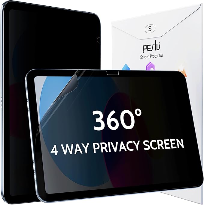 Peslv 360° Privacy Screen for iPad 10th 2022 10.9" & iPad 11th A16 2025 11", Anti Glare Blue Light Spy Filter Private Cover, High Sensitive Bubble-Free Easy Install Black Security Protector