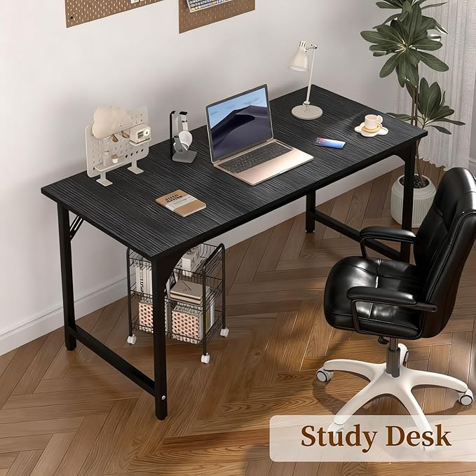 Computer Desk, 55 Inch Home Office Desks, Office Desk for Gaming Writing Study Work, Study Table with Large Legroom, Computer Desk with Metal Frame, Modern Simple Home Office Desk for Bedroom