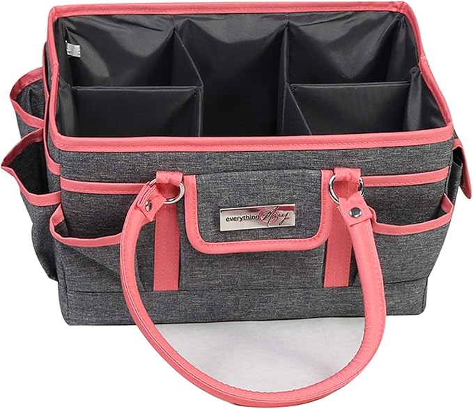 Everything Mary Deluxe Store & Tote Organizer – Heather & Pink Craft Tote with Handle – Stylish Storage for Scrapbooking, Sewing, Art Supplies & DIY Creative Projects