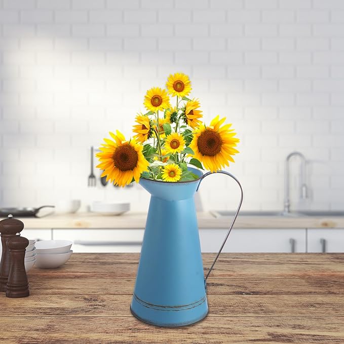 BESPORTBLE Multifunctional Large Blue Iron Flower Container Decorative Bucket for Home and Garden Stylish Rustic Planter for Dried and Flowers French Country Flowerpot Bucket for Floral Decor