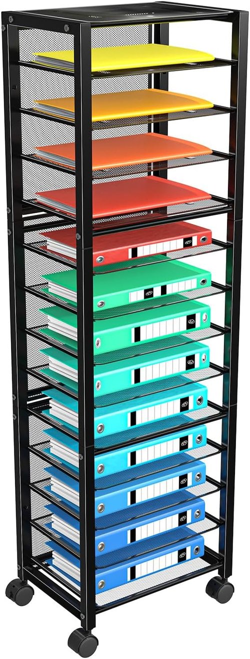 Simple Trending 14-Tier Rolling File Cart - Desk Organizer for Paper Storage | Black