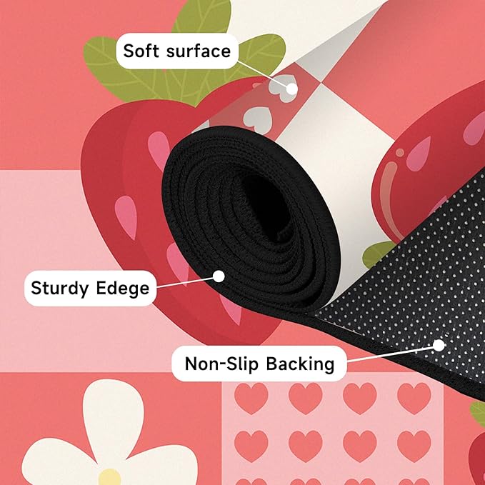 Strawberry Checkered Rug Cute Red Area Rug Love Flower Washable Carpet for Bedroom Living Room Nursery Kitchen Playroom Home Decor Soft Non Slip Floor Mat，6'x9'