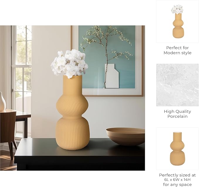 Ceramic Vase for Living Room Decor – Home Decor Accent for Bedroom, Table Accent, House, and Room Decor Display – 3D Printed Designed Flower Vase and Office Decor – 15" Brown
