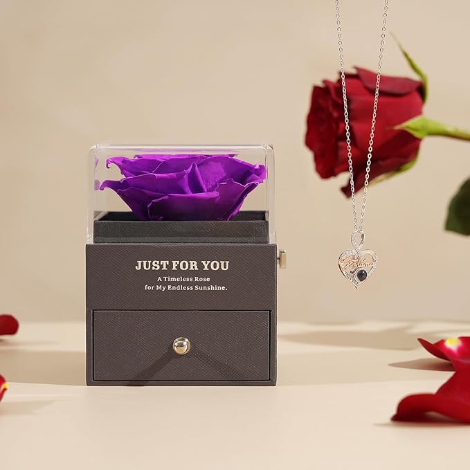 ADDWel Rose Gifts for Grandma Birthday, Unique Preserved Rose Music Box with Silver Grandma Necklace Gift for Grandmother Abuela Nana Gifts from Grandkids, Cute Bday for Grandmas