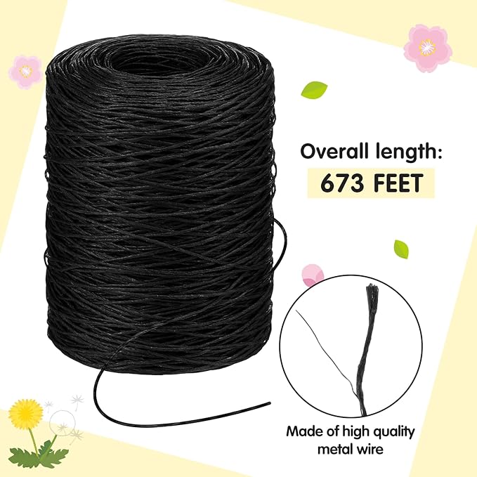 Syhood 673 Feet Floral Vine Bind Wire Rustic Wrapping Wire for Flower Bouquets(Black)