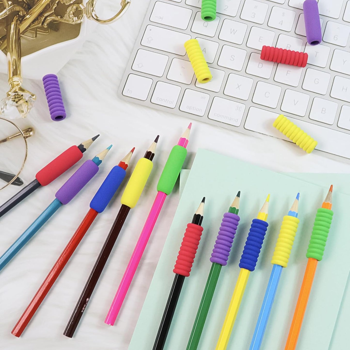 Skiennix Soft Foam Pencil Grips - Comfortable Handwriting Aid | 1.5 Inch | 15 Classic Colors