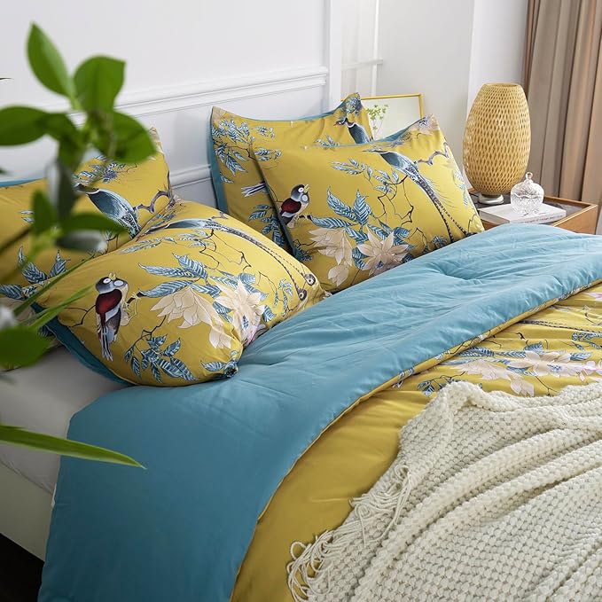 Comforter Set Twin Floral Birds 2 Pieces Soft 3D Bedding Comforter Tree Branches Flowers Print Botanical Comforter Set for All Seasons 1 Comforter and 1 Pillowcases (Birds, Twin)