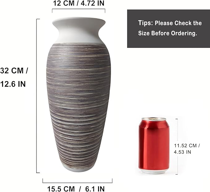 Ceramic Rustic Farmhouse Vase, 12.6" Large Vintage Flower vase Home Decor, Tall Boho Decorative Vases for Living Room, Table, Mantel, Shelf and Centerpieces Decor and Housewarming (D)