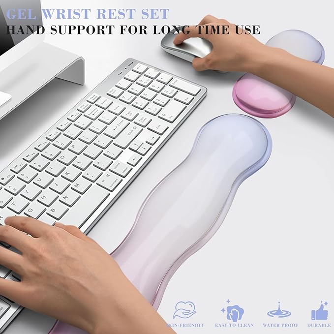 Gel Wrist Rest for Keyboard and Mouse, Wrist Rest for Keyboard, Mouse Wrist Support, Pain Relief, Cool Touch, Non-Skid, Keyboard and Mouse Wrist pad Set