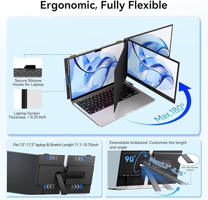 BKVOO 14" Laptop Screen Extender, Ultra-Thin Ligthweight FHD 1080P IPS Laptop Monitor Extender Dual Screen, Portable Monitor for Laptops 13-17.3" USB-C/HDMI Plug and Play for Windows/Mac/Android/PS5