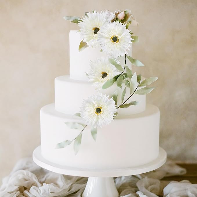 12pcs Gerbera Daisy Artificial Flowers 17.7’’ White Faux Daisies Silk Flowers with Stems for Wedding Bouquet Home Party Garden Outdoor Decoration(White)