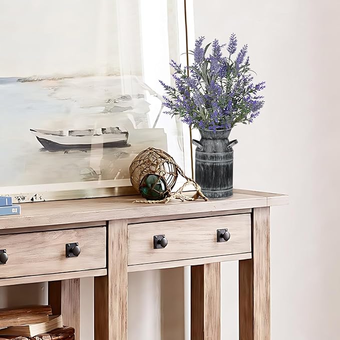 Artificial Lavender Flowers with Rustic Metal Vase 17 Inch Faux Lavender Plant Arrangement in Galvanized Planter Vintage Farmhouse Floral Decor for Home Office Kitchen Decor Wedding Table Centerpiece