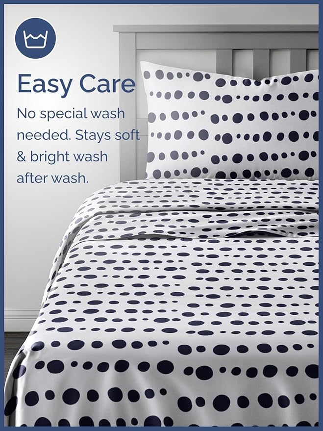 Kids Blue Dots Queen 4 Piece Sheet Set - Boys, Girls, Teens, Toddler - Easy Fit Deep Pockets - Breathable, Hotel Quality Kids Sheets - Machine Washable - Wrinkle Free - Cute, Cozy, Soft - CGK Linens