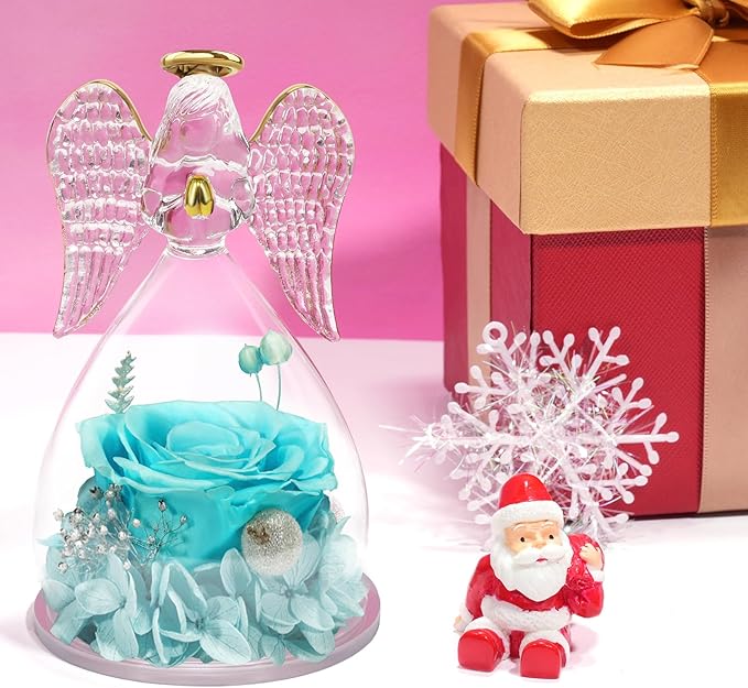 Yamonic Mom Birthday Gifts for Mom, Glass Angel Figurines with Real Rose Gifts for Her Moms Grandma,Preserved Flowers Rose Angel Figurines for Mothers Day Christmas Anniversary Birthday Gifts for Her