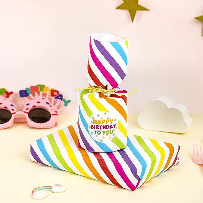 WRAPAHOLIC 30 Inch Birthday Wrapping Paper Roll - Jumbo Colorful Stripe Design for Birthday, Holiday, Party, Baby Shower - 30 Inch x 33 Feet