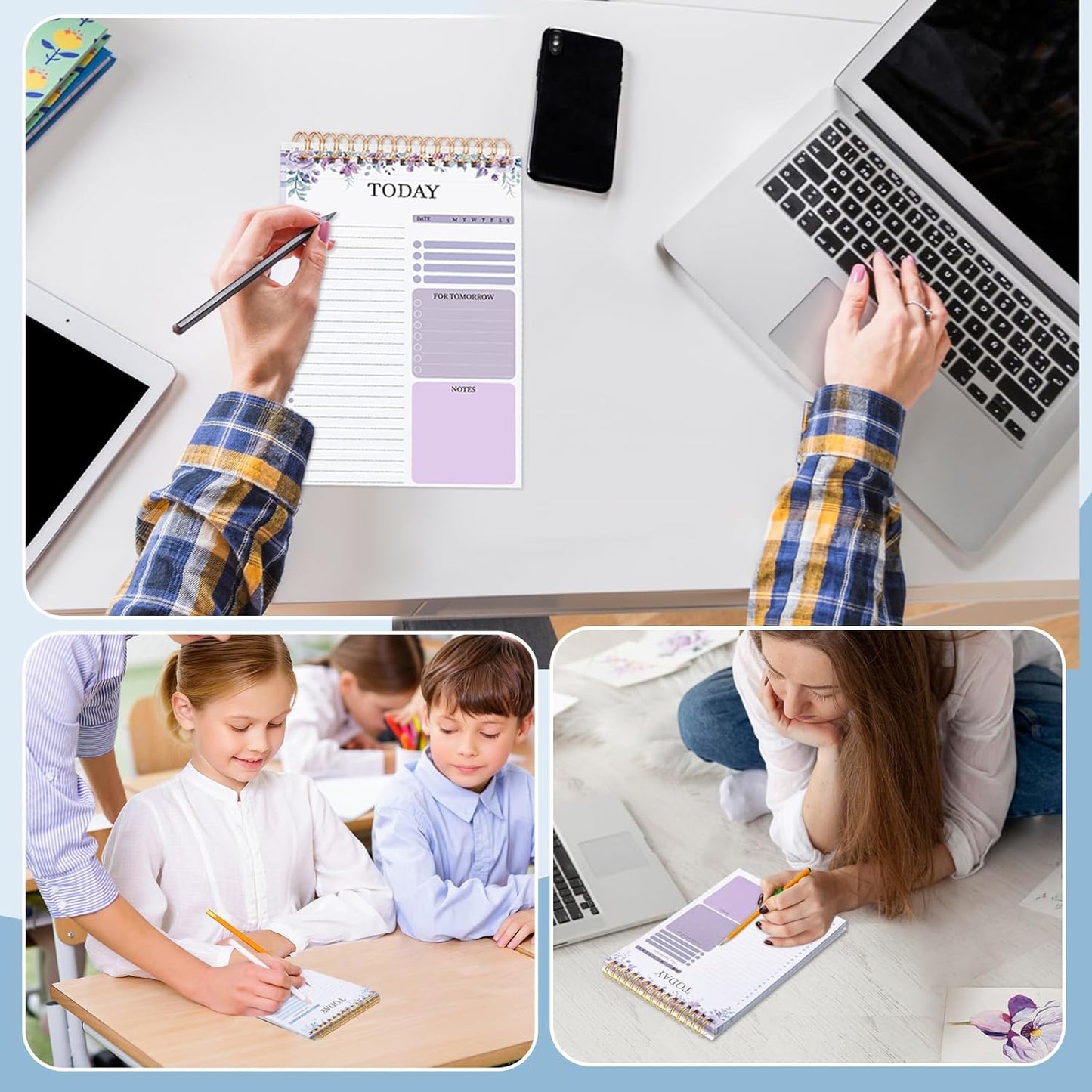 Thboxes To Do List Notepad - 208 Pages A5 Undated Daily Planner with Transparent Cover | Purple & Blue