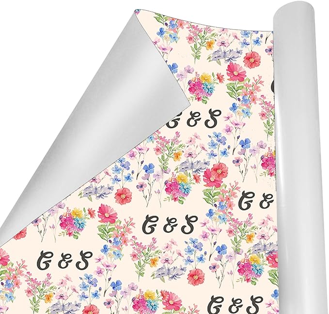 Fosteonix Custom Floral Initials Gift Wrapping Paper, Ideal for Couples Women Men, Personalized Funny Wrapping Paper for Christmas Birthday Wedding Party 58" x 23" Gift Wrap Roll