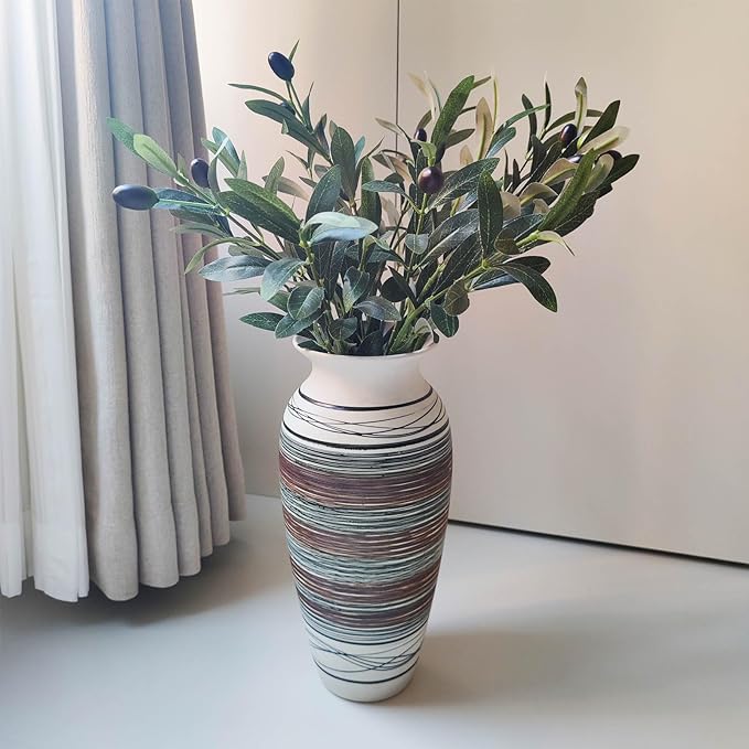Ceramic Rustic Farmhouse Vase, 12.6” Large Vintage Flower vase for Home Decor, Tall Boho Textured Vases for Living Room, Table, Mantel, Shelf and Centerpieces Decor and Housewarming (B)