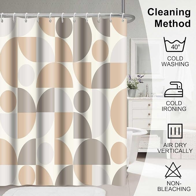 Vintage Beige and Grey Mid Century Modern Shower Curtain Boho Abstract Geometric Art Shower Curtains for Bathroom Decor 72x72 Inch Colorful Unique Pattern Washable Fabric Bathroom Set with 12 Hooks