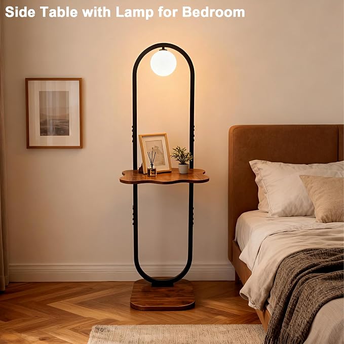 Lightdot 47-Inch Arch Floor Lamp, Modern Standing Lamp with Table, Black Metal Frame with Globe Shade, Living Room Bedroom Lighting, G9 LED Bulb Included for Sofa Beside/Corner Decor