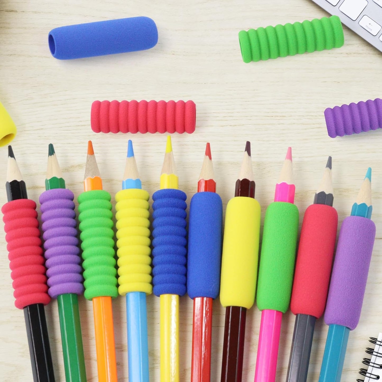 Skiennix Soft Foam Pencil Grips - Comfortable Handwriting Aid | 1.5 Inch | 15 Classic Colors