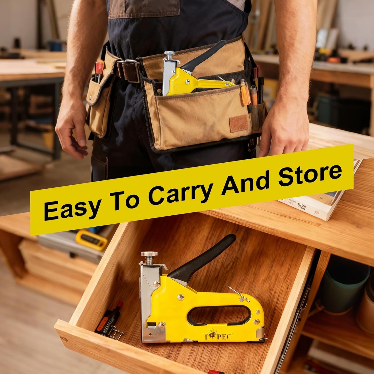 Topec Heavy-Duty Upholstery Staple Gun - 3-in-1 Manual Brad Nailer with 600 Staples for DIY Projects