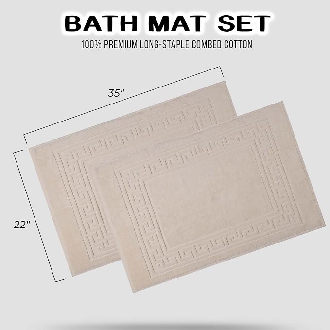 Superior Heavyweight Cotton Bath Mats, Bath Rugs For Bathroom Accessories, Washable Rug For Shower, Bath, Toilet, Modern Decor, No Backing, Luxury Hotel And Spa Quality, Set of 2, 22" x 35", Ivory
