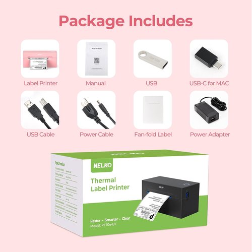 Nelko Bluetooth Shipping Label Printer - Wireless 4x6 Thermal Printer for Android, iPhone & Windows (Pink)