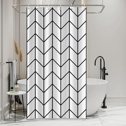 Boho Herringbone Shower Curtains Black White Zig Zag Geometric Bathroom Curtain Minimalist Abstract Polyester Shower Curtain Sets for Bathroom Extra Long 36x72 in with 6 Hooks