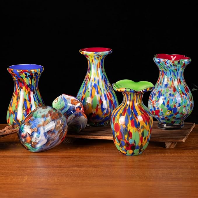 KAMMAK Colored Glass Vase, Beautiful Hand Blown Decorative Vase, Modern Art Vase for Flower Mantle Dining Table Centerpiece, Entryway Living Room Wedding Decoration, FH011