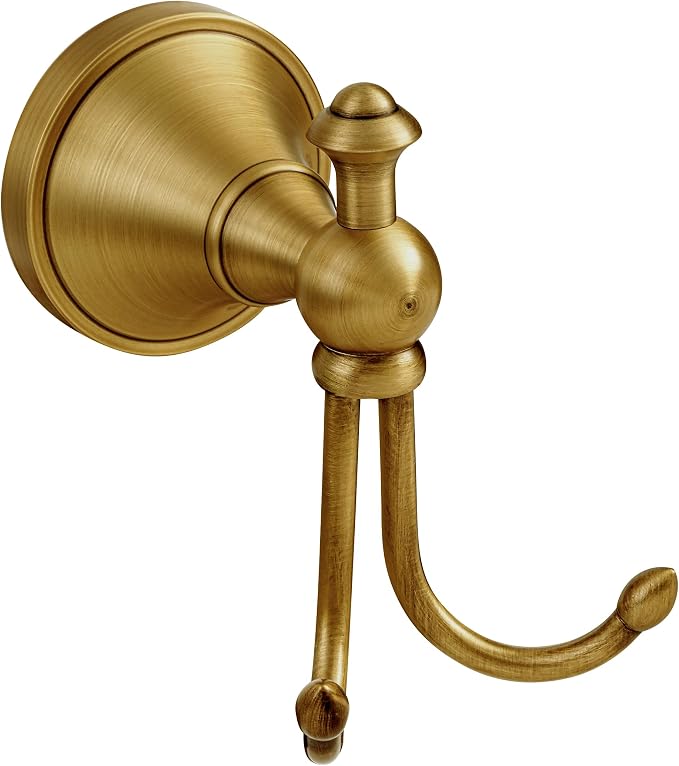 Antique Brass Towel Hook, Brass Bathroom Robe Hook, Rustic Double Towel Hooks Bath Farmhouse Coat Clothes Hook Wall Mounted for Bathroom Kitchen Washroom