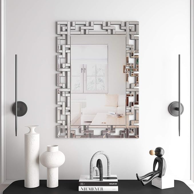 KOHROS Large Decorative Rectangle Mirror for Wall Decor Art Grecian Venetian Mirror (Silver, 28" L x 40" W)