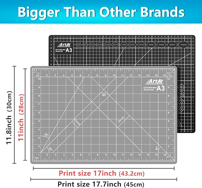 ArtAt Self Healing Cutting Mat: 12″x 18″ Black-Gray Eco-Craft Cutting Mat - 5-Layer Durable Anti-Blade-Wear Material for All Your Crafting Needs
