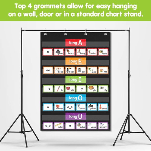 EAMAY Clear 10-Pocket Chart - Ideal for Classroom Lessons | Fits 3” Sentence Strips & Word Cards, Black