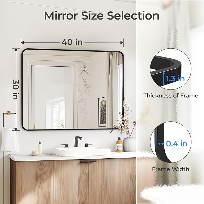 USHOWER Black Bathroom Mirrors for Over Sink 30 x 40 Inch, Metal Frame Rectangle Vanity Mirror, Modern Farmhouse, Wall Mounted for Bedroom, Living Room, Entryway Remodel & Upgrade