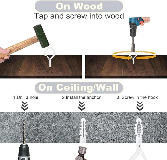 Sexoeie 35PCS Eye Screw Hooks for Hanging Heavy Duty with Safety Buckle.Metal Ceiling Hooks for Hanging Plants,Cup,Wind Chime,Bird Feeders,String Lights at Indoor&Outdoor,2.36 Inches White