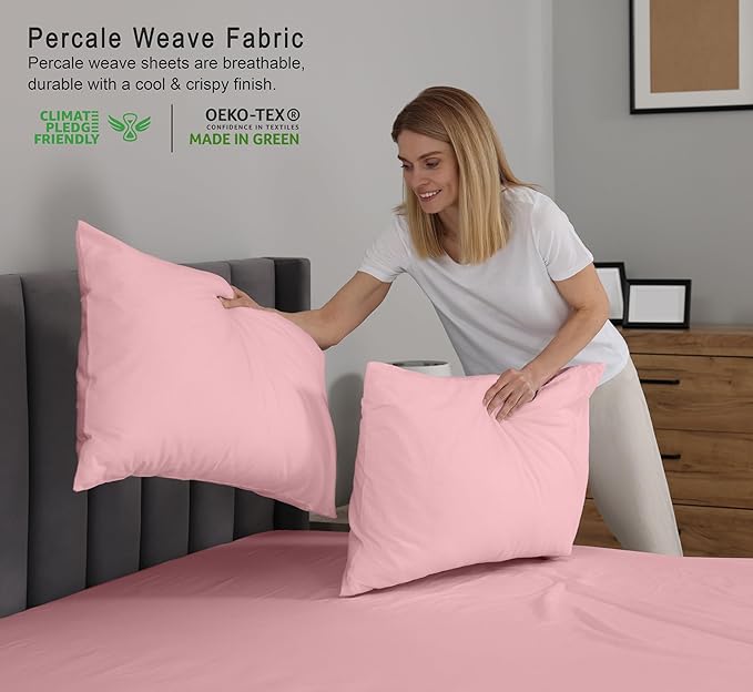 RUVANTI 100% Cotton Twin XL Sheet Sets, 3 Pieces, Soft & Breathable Percale Weave Bedding, Deep Pocket 16", Hotel Standard, Crisp Cool Feel, Durable, Perfect Size Dyed Sheets, Bridal Rose