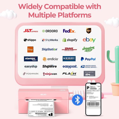 Nelko Bluetooth Shipping Label Printer - Wireless 4x6 Thermal Printer for Android, iPhone & Windows (Pink)