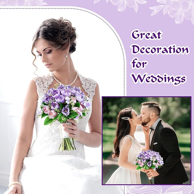 Olgaa 12 Bundles Peonies Artificial Flowers Fake Peony Bouquet Faux Peonies Flowers Bulk with Stems Flower Balls for Centerpiece Table Decorations Wedding Bridal Floral Arrangement (Purple)