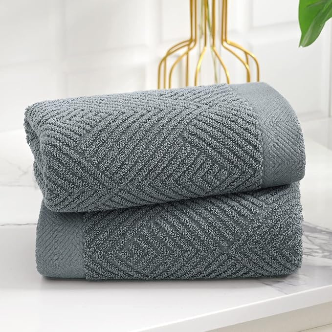 sense gnosis Grey Striped Hand Towel 13 X 29 Inch, 2 PC | Herringbone Pattern Premium 100% Cotton Ultra Soft Highly Absorbent Hand Towel Set for Bathroom