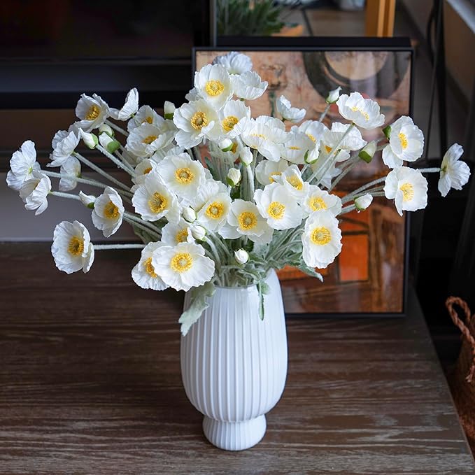 Artificial Flowers 6 Stems Poppy Silk Bouquet,for Wedding, Home, Party Decoration,Table Centerpiece Arrangement(White)