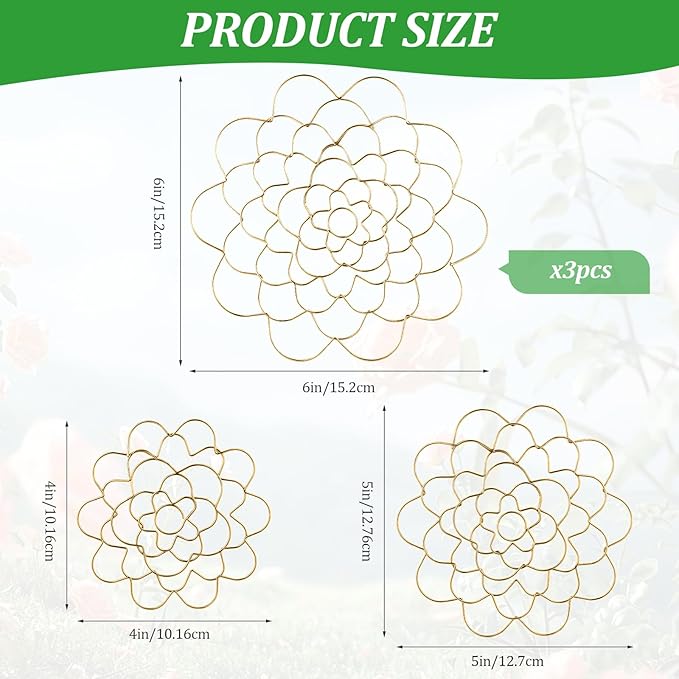 3Pcs Flower Arrangement Holder Set- Stainless Steel Floral Grid Organizer - Wire Frog Insert for Vases Bouquets DIY Home Decor(Gold)