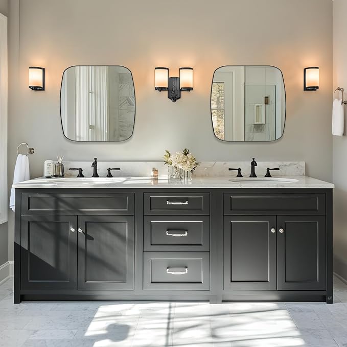 ANDY STAR 24x24 Black Bathroom Mirror, Oblong Vanity Mirror with Stainless Steel Metal Frame, Matte Black Mirror for Over Sink, Modern Anti Rust Wall Mounted