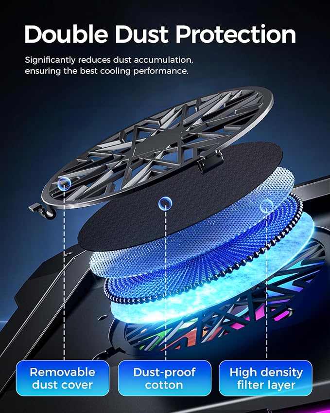KeiBn Gaming Laptop Cooling Pad, Laptop Fan Cooling Pad with 5.5inch RGB External Fan, Rapid Cooling Laptop 15.6-19.3inch, 8 Height Stands, 2 USB Ports, Phone Holder-K1 5V RGB